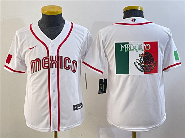Youth Mexico Baseball 2023 White Big Logo World Baseball Classic Stitched Jersey